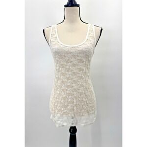 All Over Lace White Cami Racer Back Tank Top 1X Layers Coquette Coastal Beach